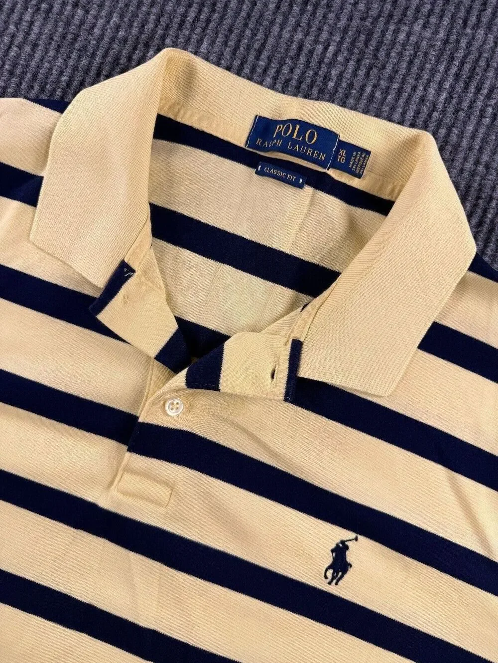 Polo Ralph Lauren Classic Fit Short Sleeve Polo Mens XL Yellow Blue Striped